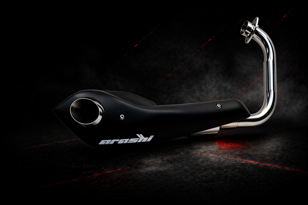 Escapamento full system Arashi para Yamaha FZ25 em aço inox com acabamento em fibra de vidro